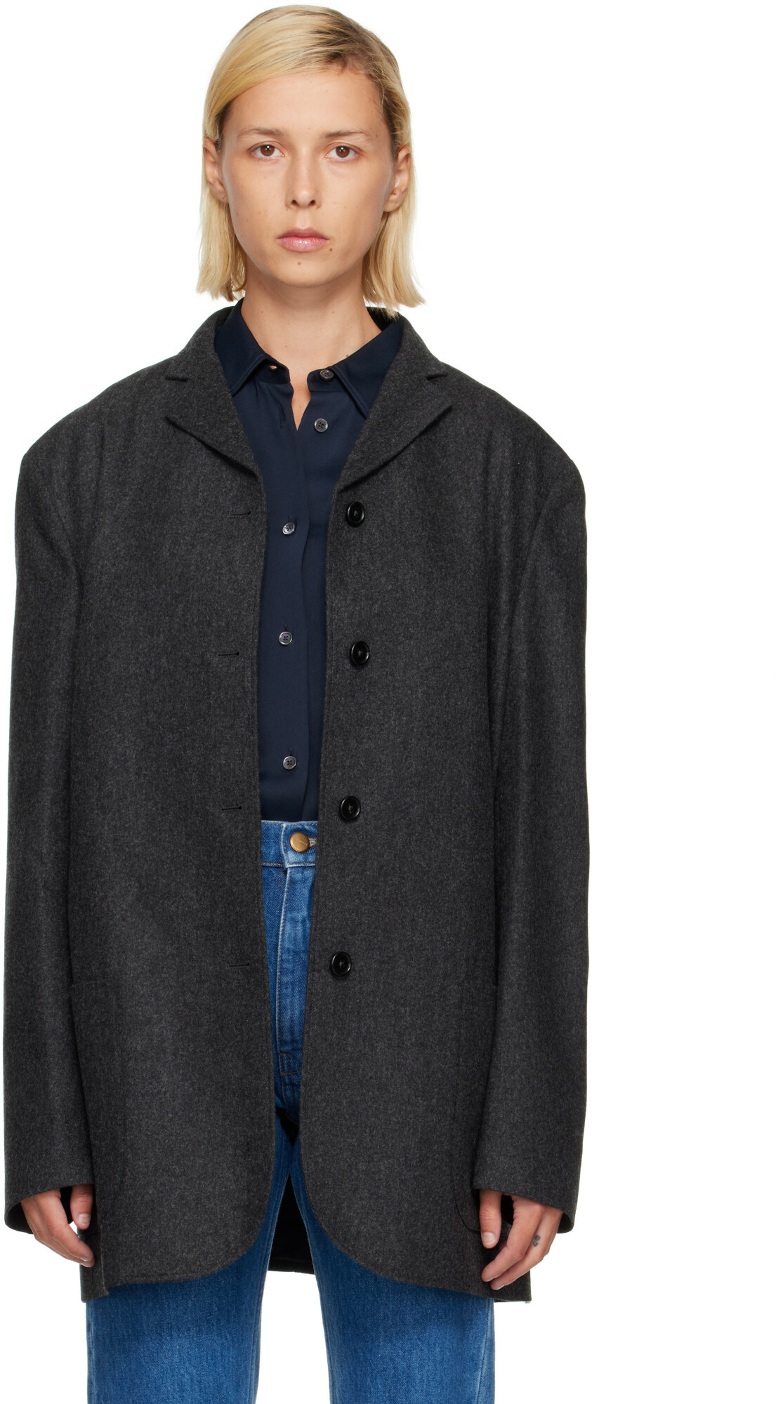 Jil Sander Gray Wool Flannel Blazer