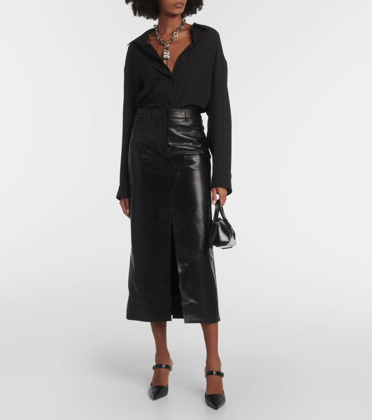 スカート GIVENCHY FRONT KICK SKIRT Mid-length kick back skirt in nappa leather | Givenchy CA
