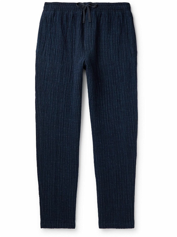 Photo: YMC - Alva Straight-Leg Sashiko Indigo-Dyed Cotton Drawstring Trousers - Blue