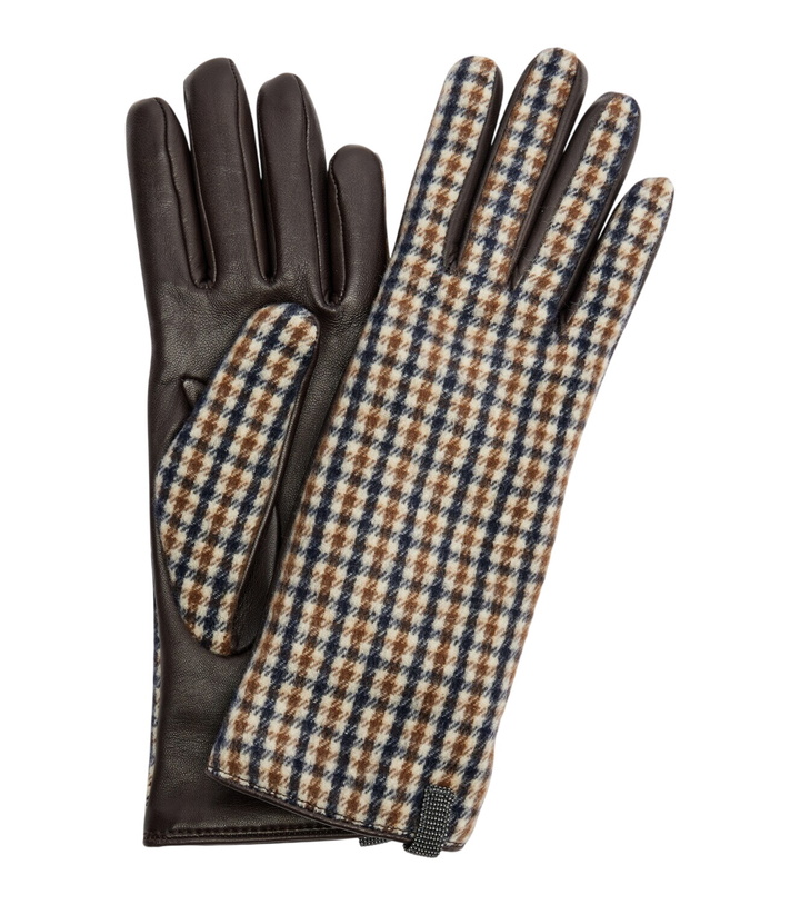 Photo: Brunello Cucinelli Monili checked virgin wool and leather gloves