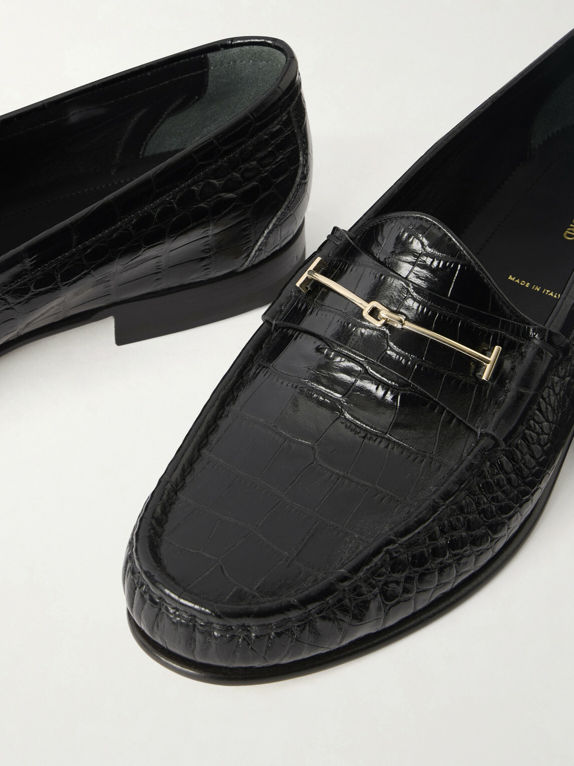 TOM FORD - Oscar T-Embellished Croc-Embossed Leather Loafers - Black