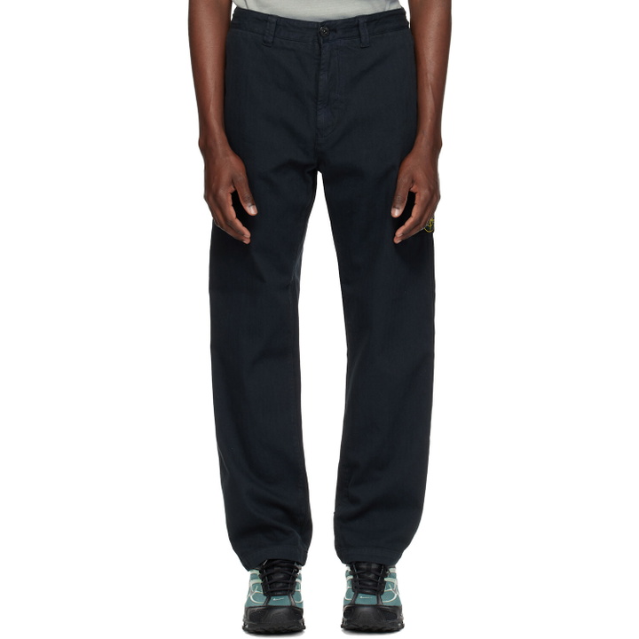 Photo: Stone Island Navy 3100052 Cotton Herringbone Trousers