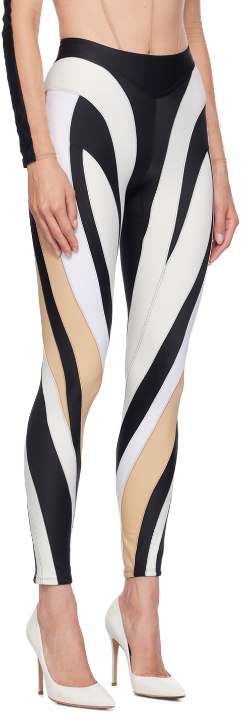 【関税込み】Mugler ブラック＆タン Spiral レギンス Mugler Black & Off-White Spiral Leggings Mugler