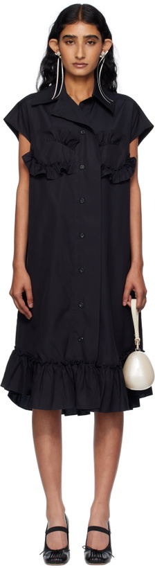 Photo: Simone Rocha Black Sleeveless Ruffle Bust Detail Midi Dress