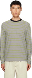 Noah Black & Green Striped Long Sleeve T-Shirt