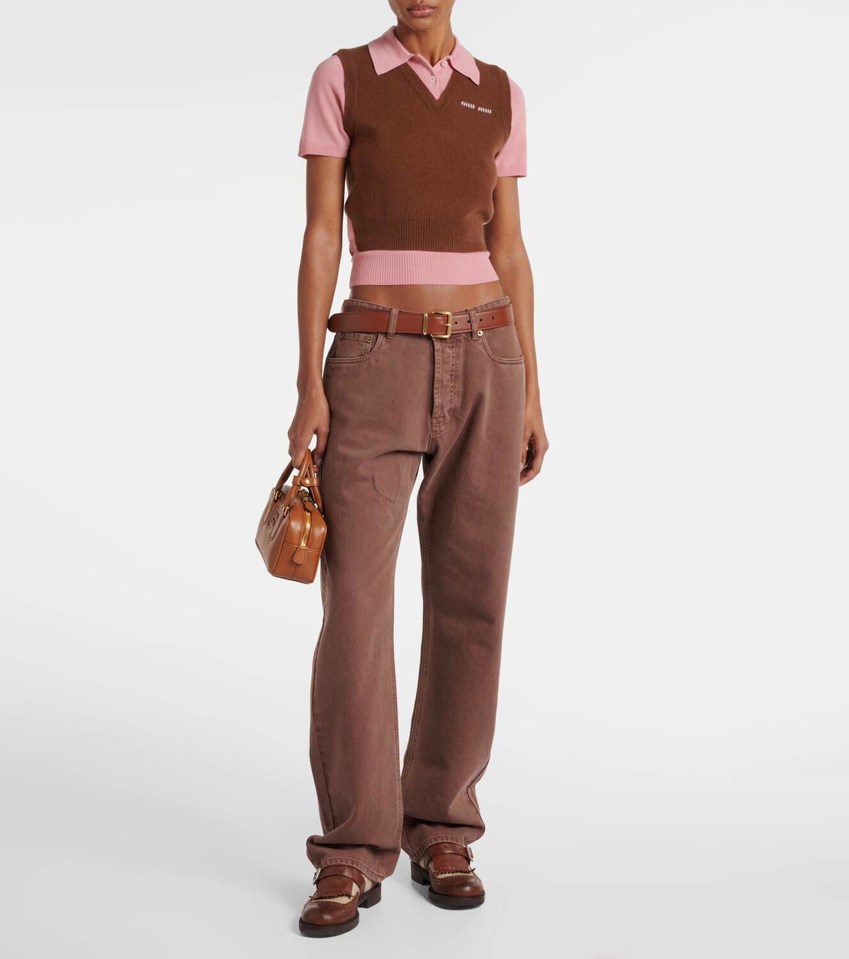 Miu Miu Layered wool and cashmere polo shirt Miu Miu