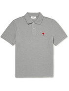 AMI PARIS - Logo-Appliquéd Cotton-Piqué Polo Shirt - Gray