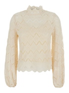 Beige Blouse With Mock Neck And Scallop Hem In Cotton Woman TwinSet