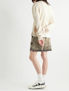 AMIRI - Wide-Leg Logo-Embroidered Crocheted Cotton-Blend Drawstring Shorts - Brown