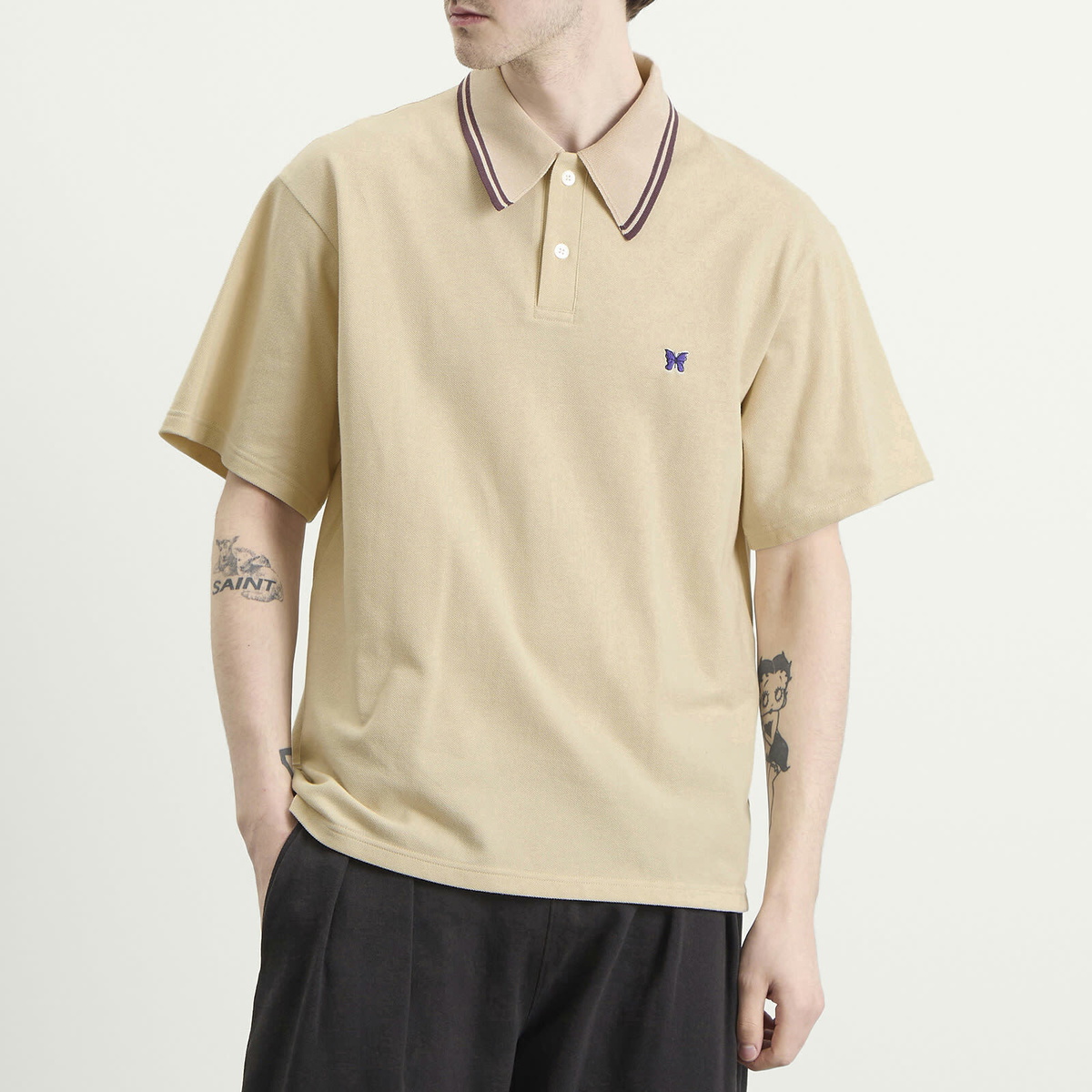 Needles Men's Pique Polo in Beige
