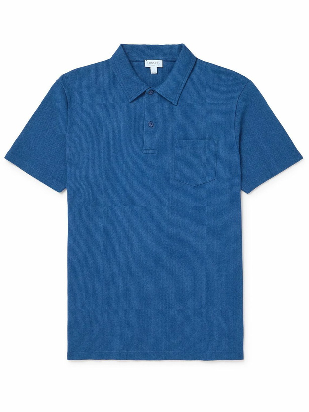 Photo: Sunspel - Indigo-Dyed Cotton-Piqué Polo Shirt - Blue