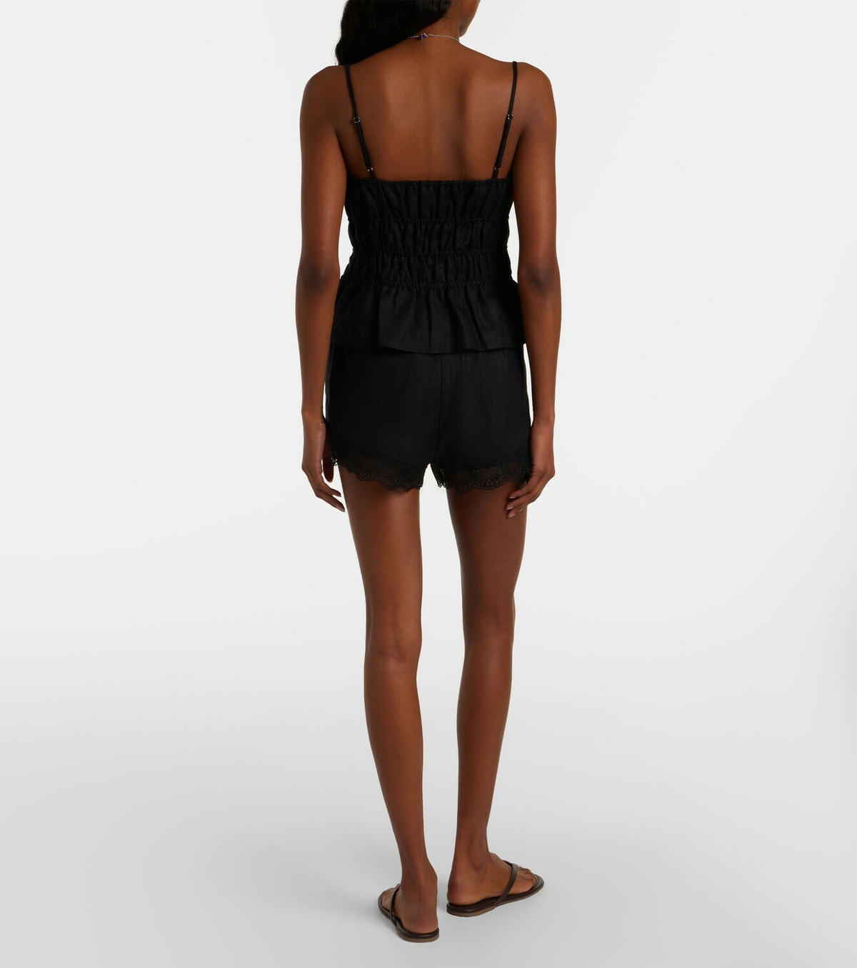 Staud Von lace-trimmed linen shorts