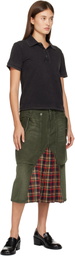 Andersson Bell Khaki Raptor Layered Pleats Denim Midi Skirt