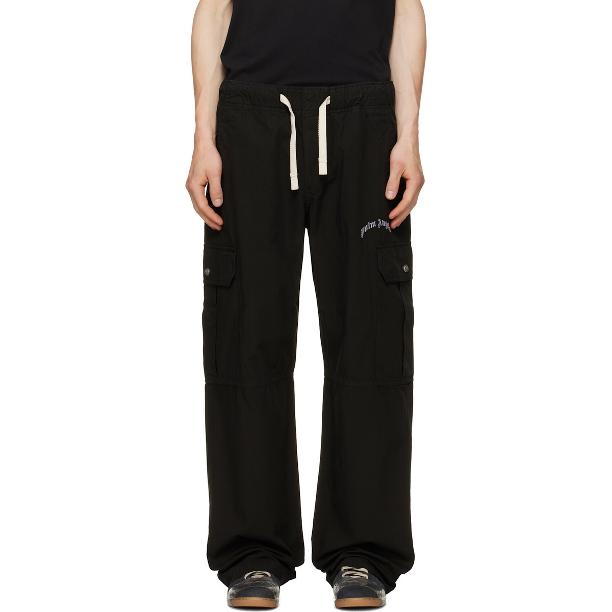 Palm Angels Black Curved Logo Loose Cargo Pants