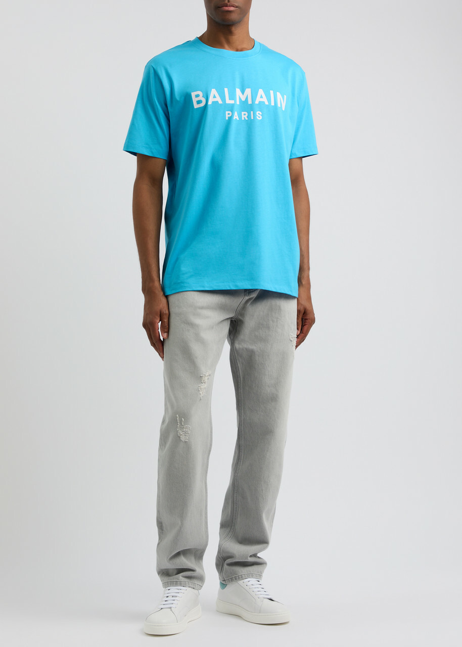 【関税＆送料込み】Balmain Blue T-Shirt With Logo Balmain Paris T-shirt blue blue - Men | BALMAIN