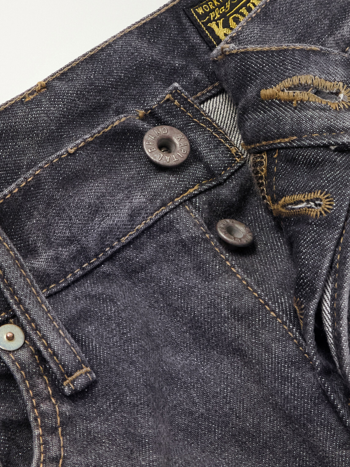 KAPITAL - Monkey Cisco Straight-Leg Leather-Trimmed Embellished Jeans - Black