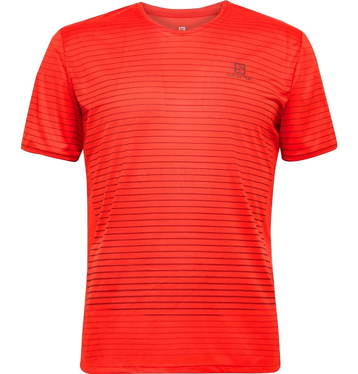 Photo: Salomon - Sense Logo-Print Striped 37.5 Stretch-Jersey T-Shirt - Red