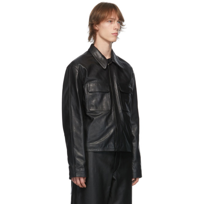 Lemaire Black Leather Large Collar Jacket Lemaire