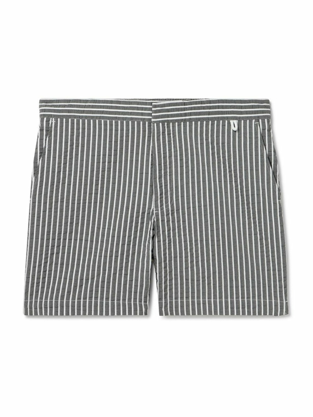 Photo: Mr P. - Straight-Leg Mid-Length Striped Seersucker Swim Shorts - Black