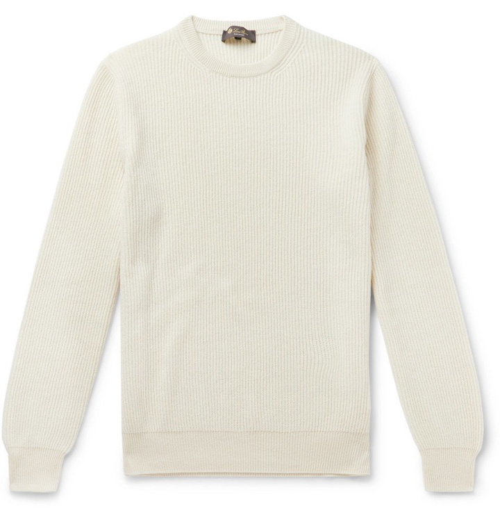 Photo: Loro Piana - Girocollo Riverside Garment-Dyed Ribbed Cashmere Sweater - White