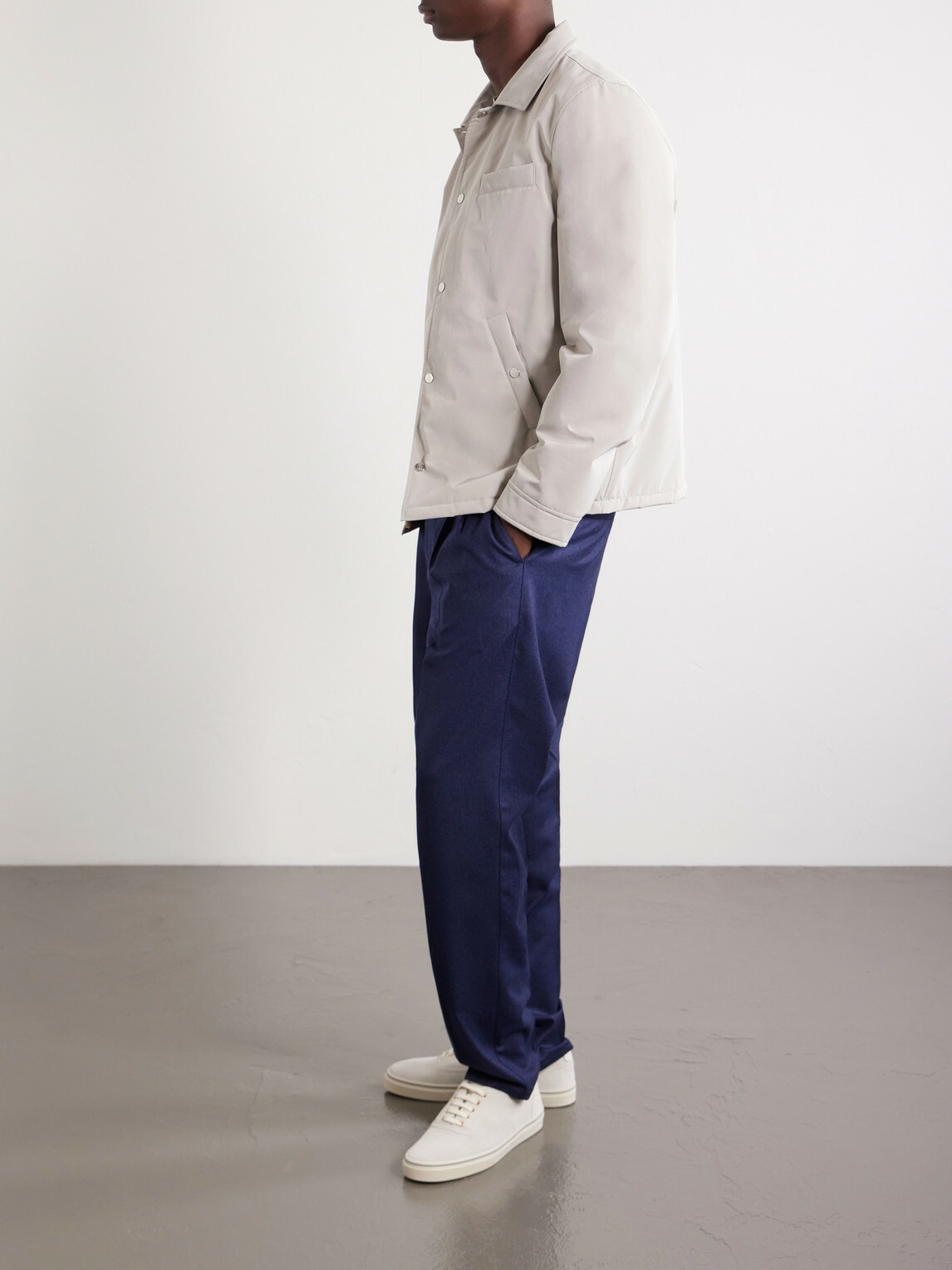 Brunello Cucinelli - Tapered Pleated Virgin Wool-Flannel Drawstring Trousers - Blue