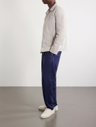 Brunello Cucinelli - Tapered Pleated Virgin Wool-Flannel Drawstring Trousers - Blue