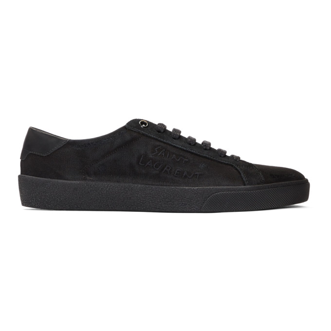 Photo: Saint Laurent Black Damaged Canvas Court Classic SL06 Sneakers