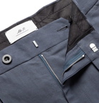 Mr P. - Dark-Blue Cropped Tapered Pleated Linen and Cotton-Blend Suit Trousers - Blue