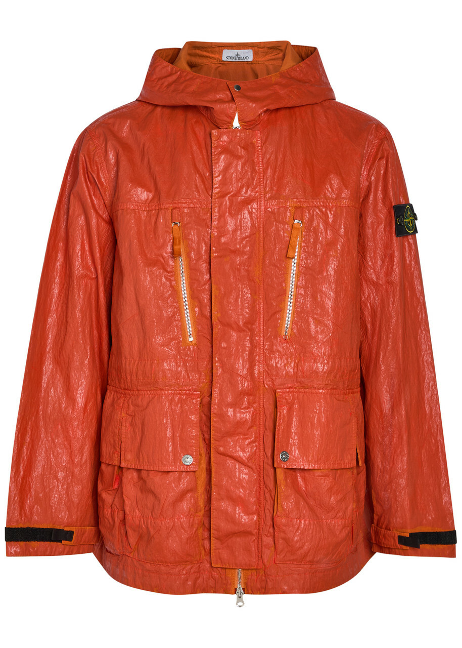 Stone Island Slick Hooded Nylon-tela Jacket Orange