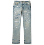 AMIRI - Slim-Fit Distressed Embroidered Denim Jeans - Blue