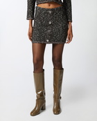 Pinko Bouclé Knit Mini Skirt With Sequins Black/Brown/White