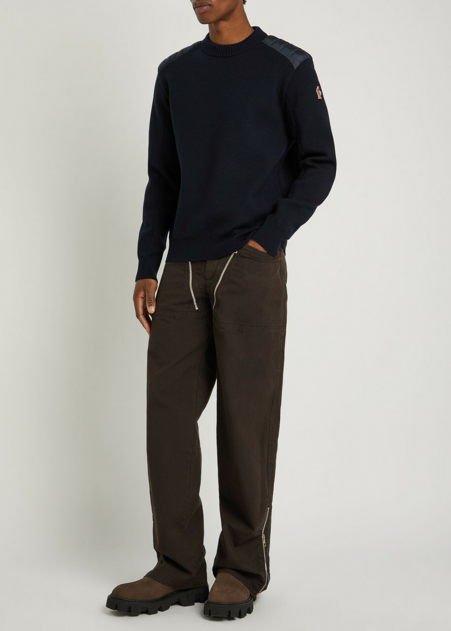 Moncler Grenoble Padded-shoulder Shell and Wool-blend Jumper Navy