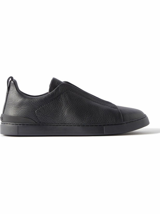 Photo: Zegna - Full-Grain Leather Slip-On Sneakers - Black