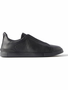 Zegna - Full-Grain Leather Slip-On Sneakers - Black