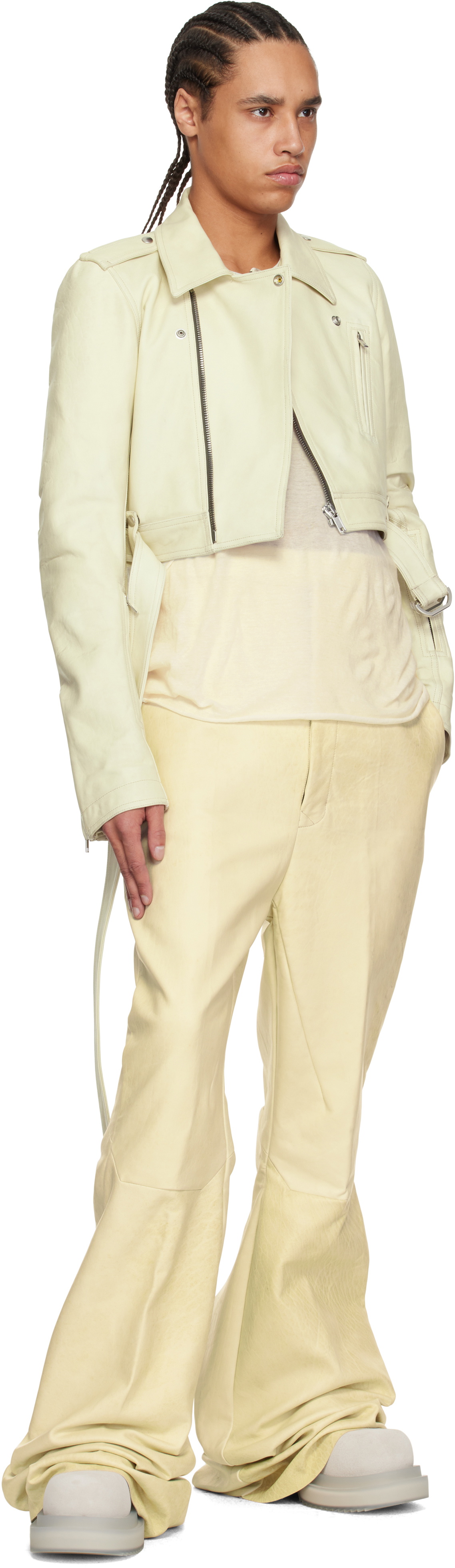 Rick Owens Beige Hollywood Dirt Bolan Leather Trousers