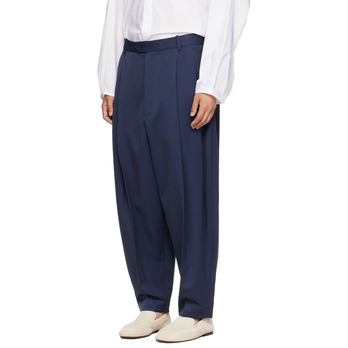 Hed Mayner Navy Pleated Trousers