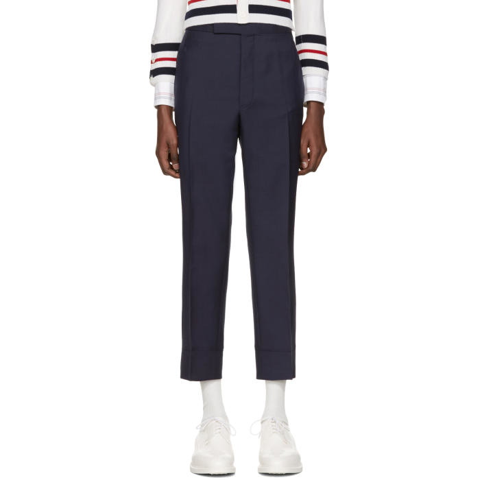 Photo: Thom Browne Navy Classic Trompe lOeil Backstrap Trousers