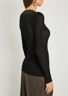 Saint Laurent Lace-trim Ribbed Silk Cardigan Black