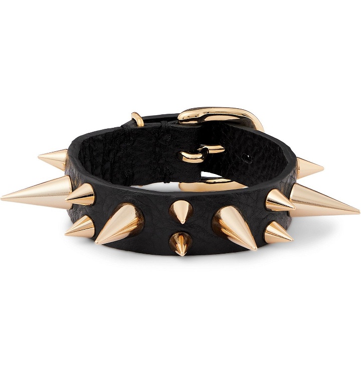 Photo: UNDERCOVER - Spiked Textured-Leather and Gold-Tone Bracelet - Black