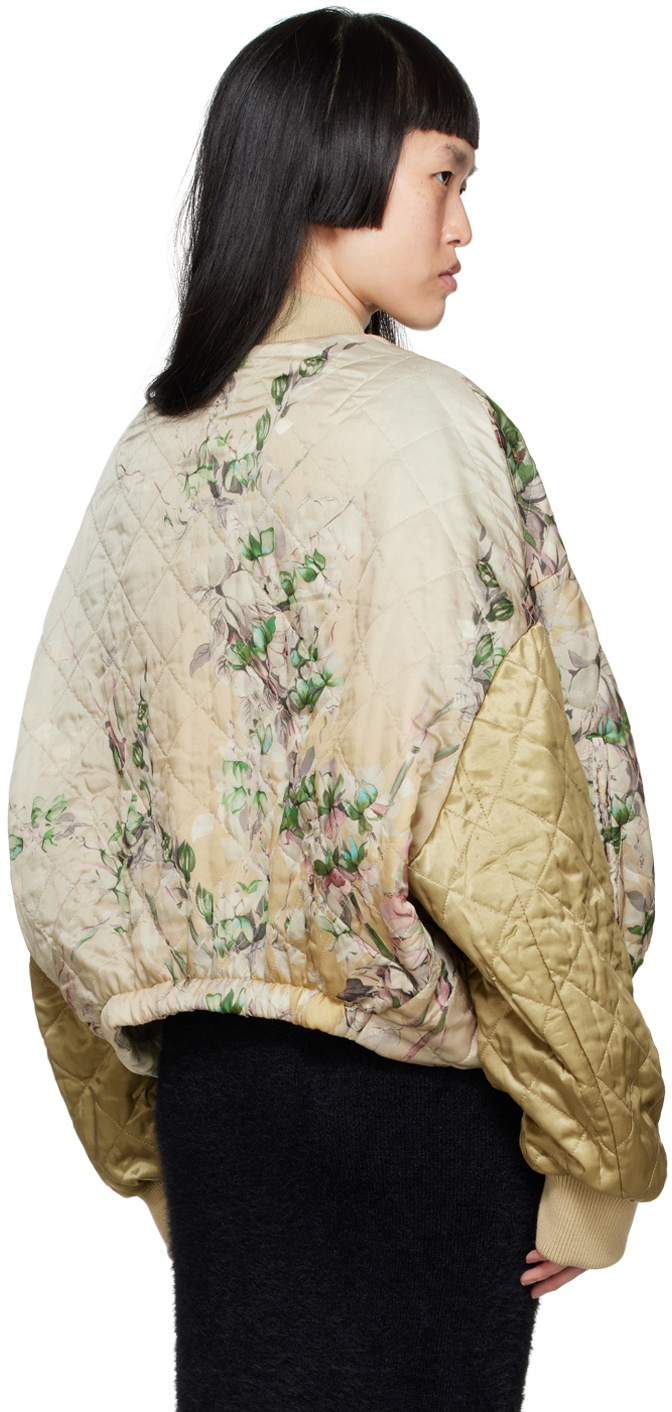 Dries Van Noten Off-White & Gold Floral Bomber Jacket Dries
