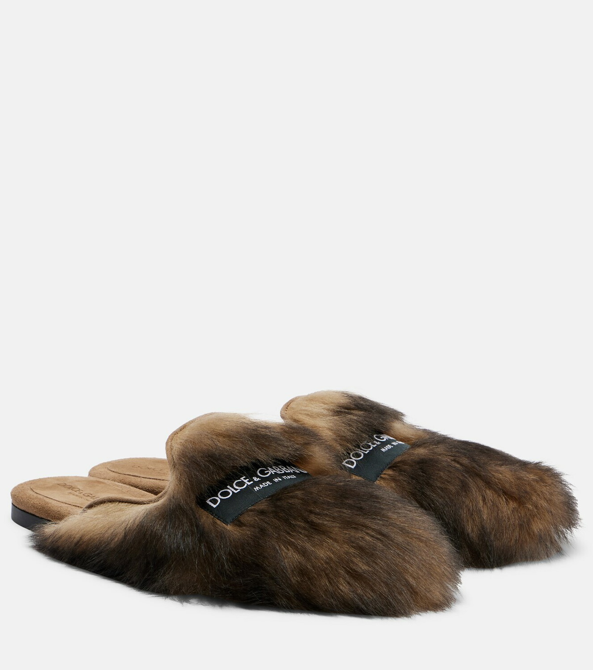 Dolce&Gabbana Logo suede-trimmed shearling mules