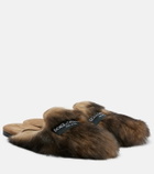 Dolce&Gabbana Logo suede-trimmed shearling mules