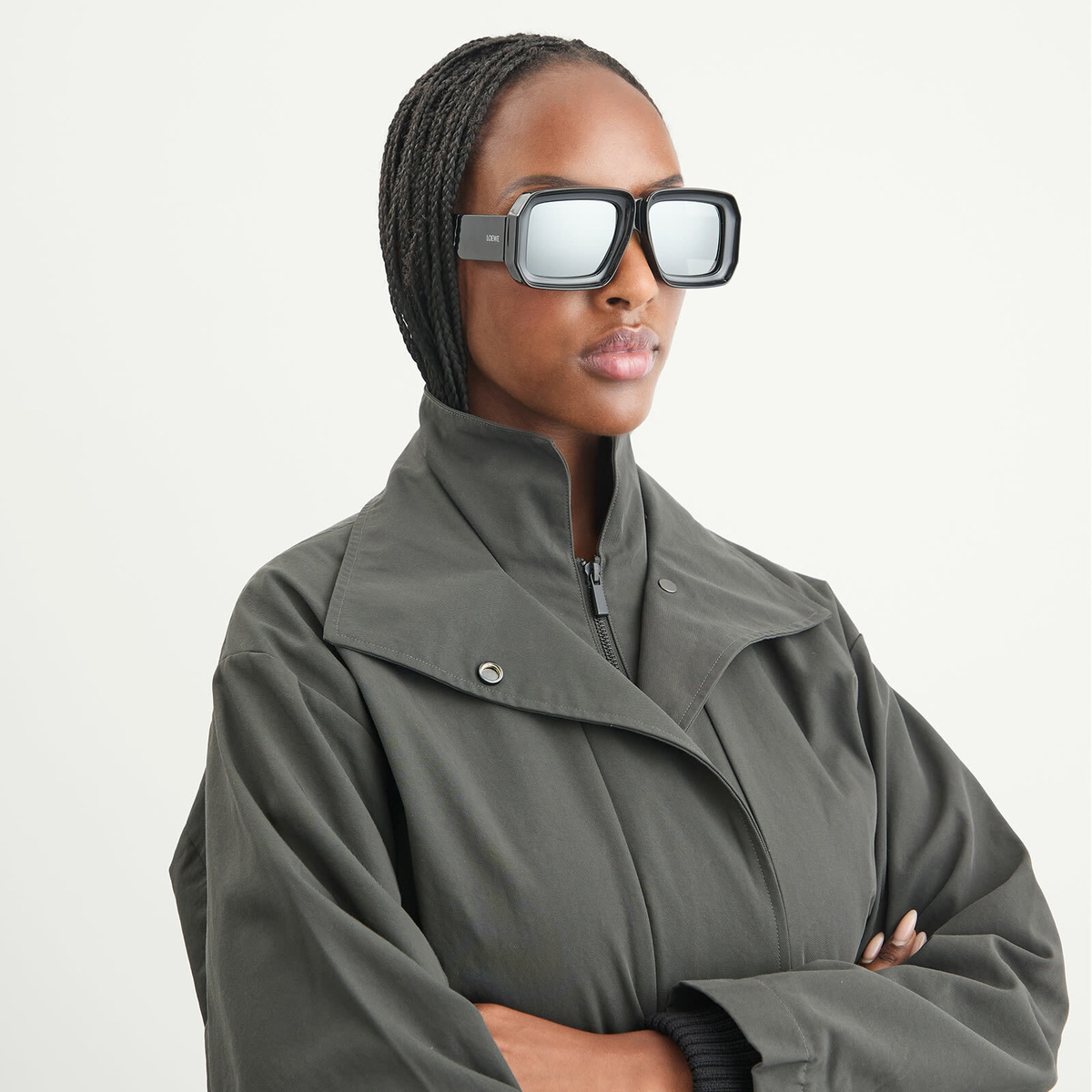 Loewe Eyewear Paula's Ibiza Mask Sunglasses in Black/Silver 