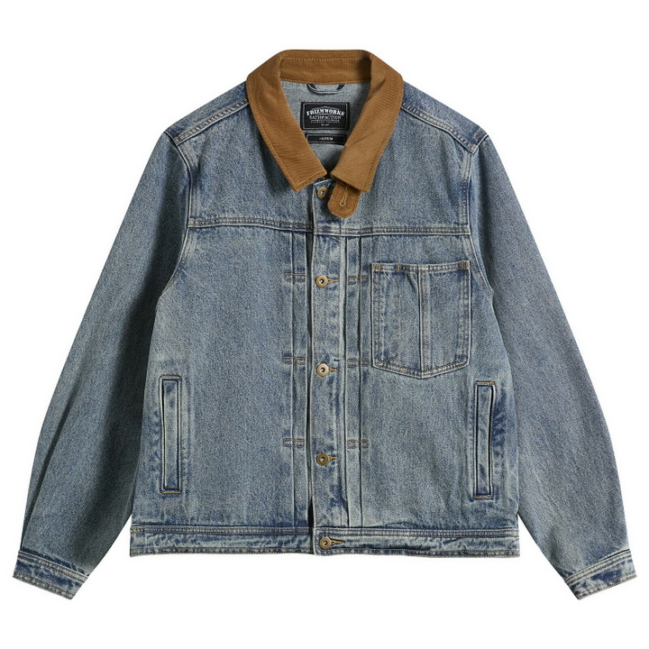 Photo: FrizmWORKS Men's Washed Denim Trucker Jacket in Blue