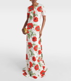 Oscar de la Renta Embellished floral cotton poplin gown