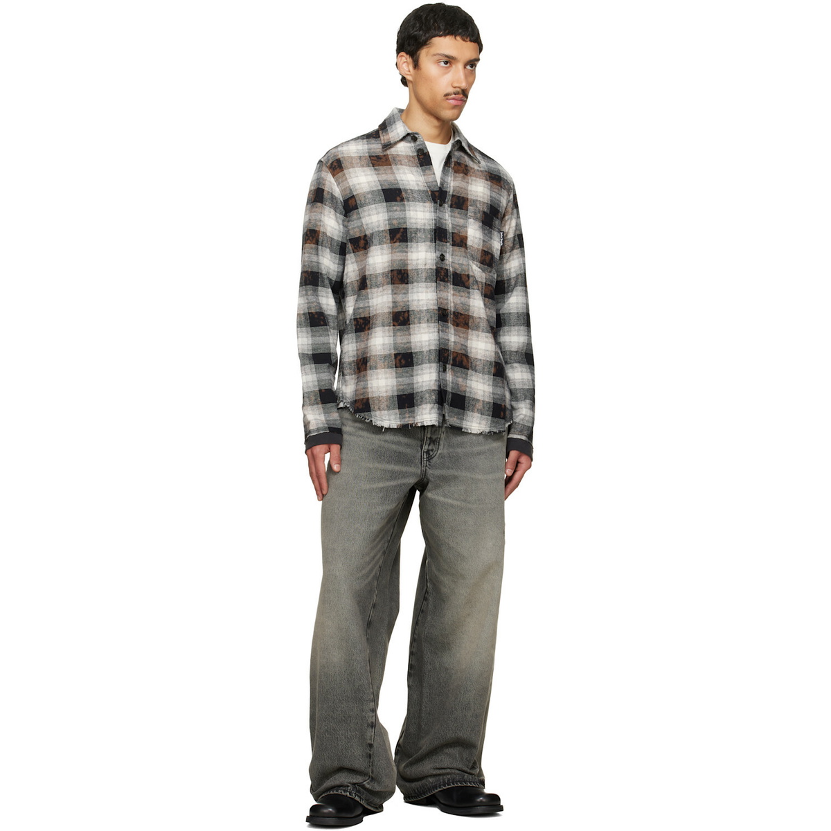 Palm Angels Black & Off-White Classic Logo Check Shirt