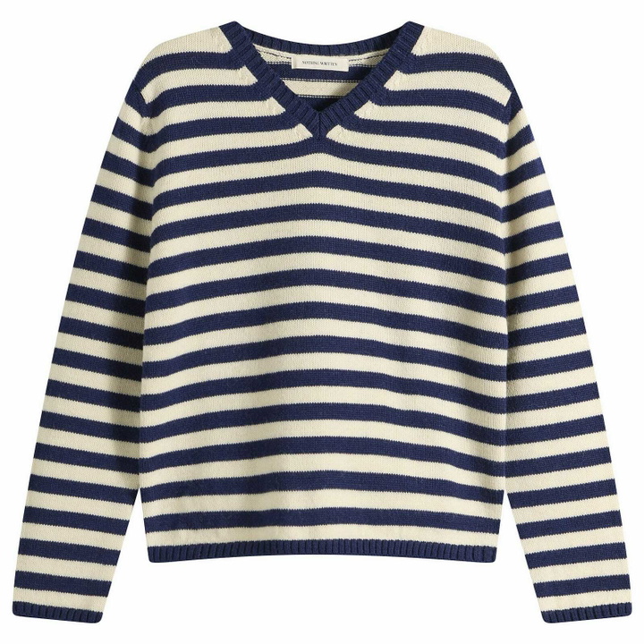 Photo: Nothing Written Women's Molly V-Neck Pullover in Ivory Stripe