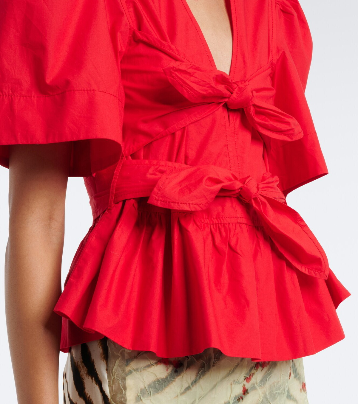 Ganni Bow-detail cotton poplin blouse