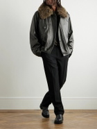 LEMAIRE - Shearling-Trimmed Textured-Leather Jacket - Brown