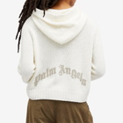Palm Angels Women's Curved Logo Knitted Hoodie in White/Light Beige